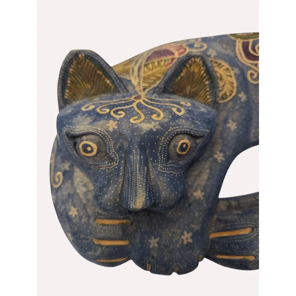 Pier 1 Blue Wooden Handpainted Cats Discontinued Wall Hangings Cat Kitten‎ Vtg